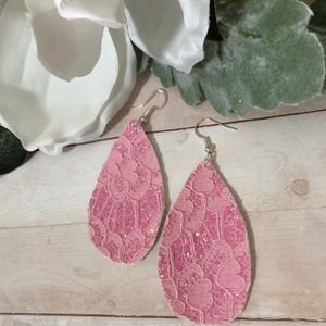 Pink lace sparkly teardrop lightweight earrings